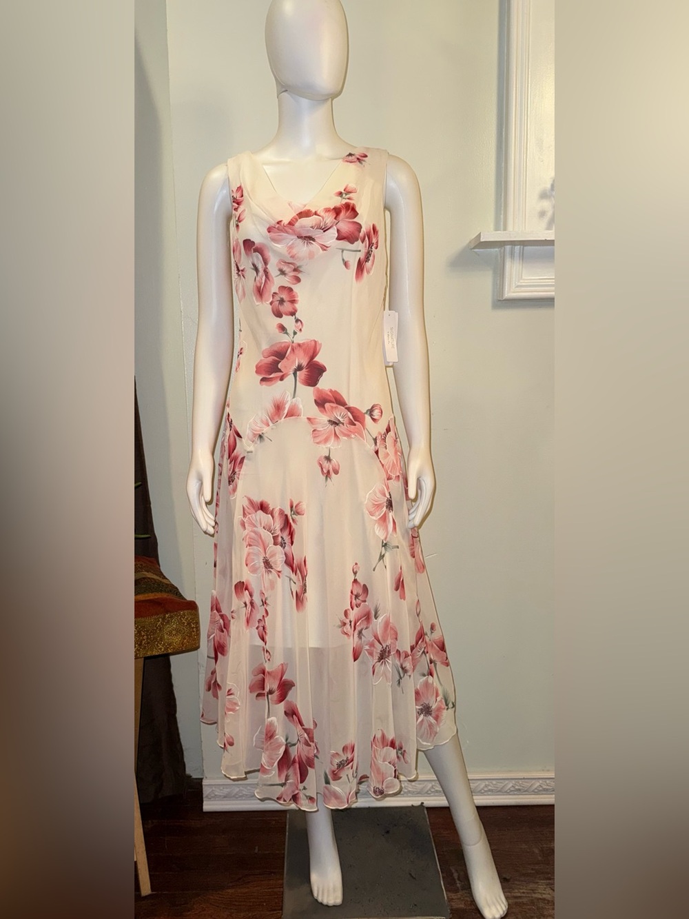 Robbie Bee Cream Maxi Dress with Pink Floral Design